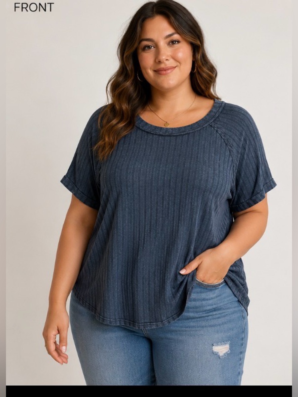 Zenana Ash Black Ribbed Short-Sleeve Women’s Top